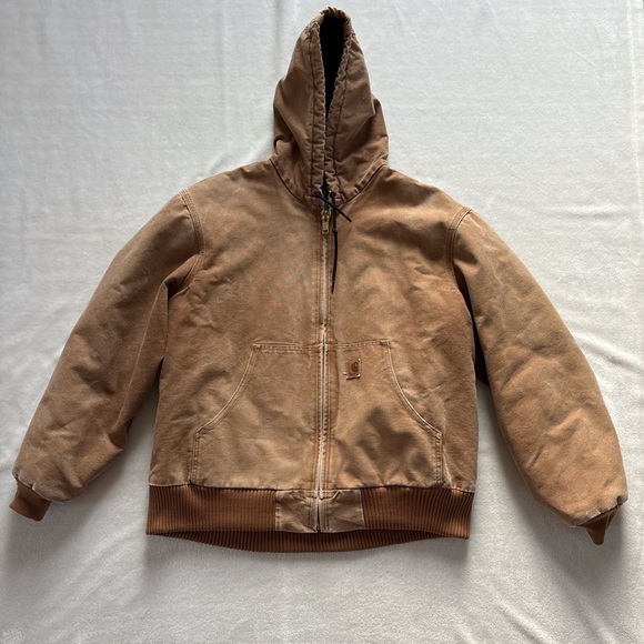 Vintage Carhartt Men's Large Fleece Lined Quilted Hooded Canvas Jacket J130 BRN
